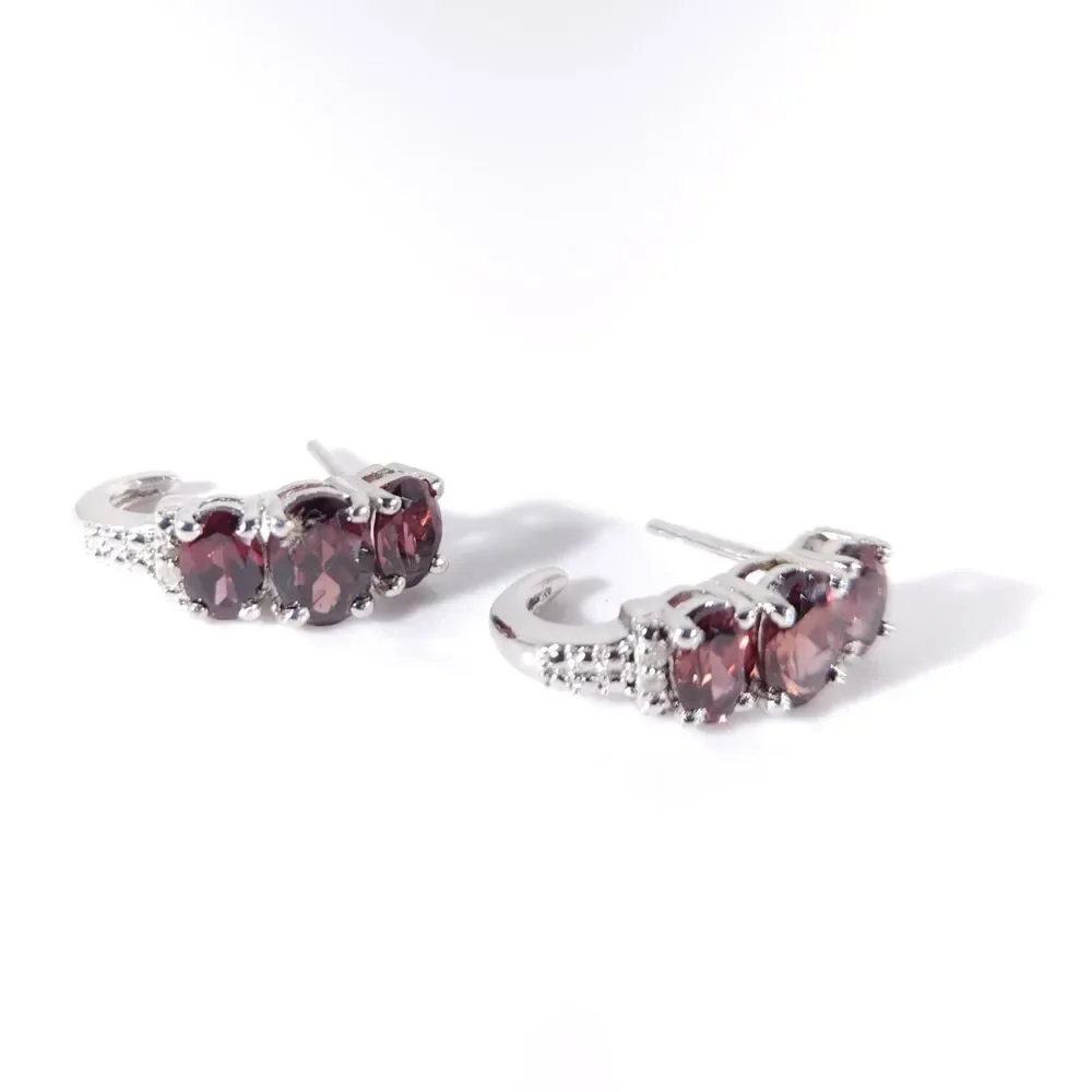 Raspberry Zircon J-Hoop Earrings Platinum over Sterling Silver